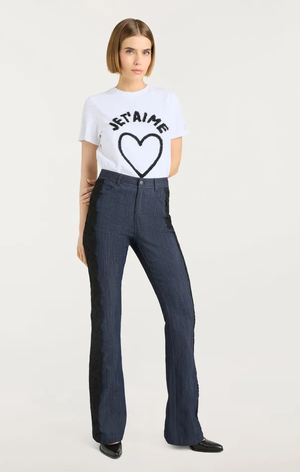 Women Cinq Sept Tees and Pullovers Textured Je T039aime Tee Whiteblack