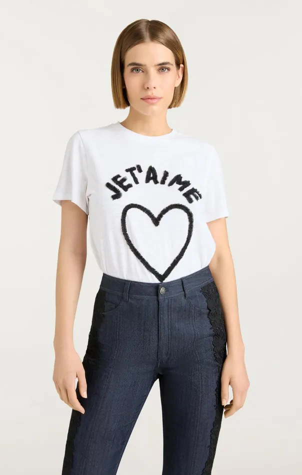 Women Cinq Sept Tees and Pullovers Textured Je T039aime Tee Whiteblack