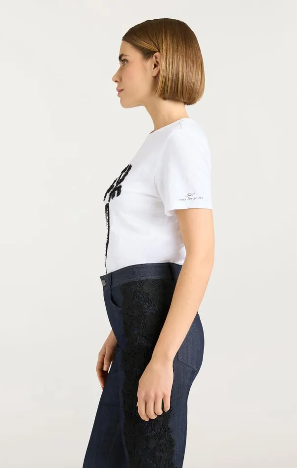 Women Cinq Sept Tees and Pullovers Textured Je T039aime Tee Whiteblack