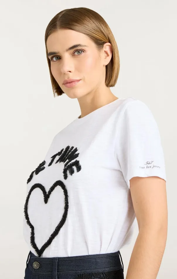 Women Cinq Sept Tees and Pullovers Textured Je T039aime Tee Whiteblack