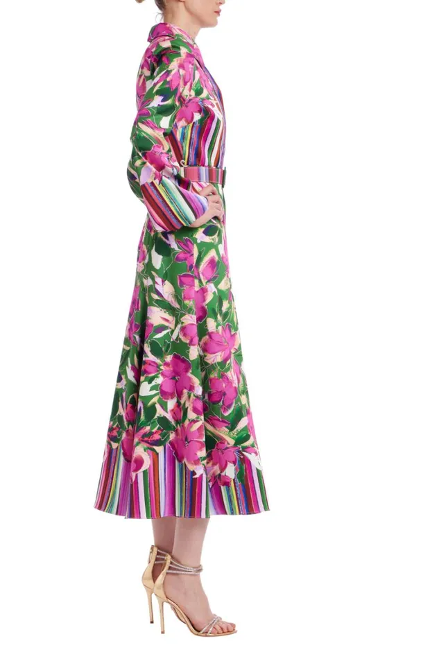 Women Cocktail Badgley Mischka Long Sleeve ALine Shirt Dress Emerald Multi