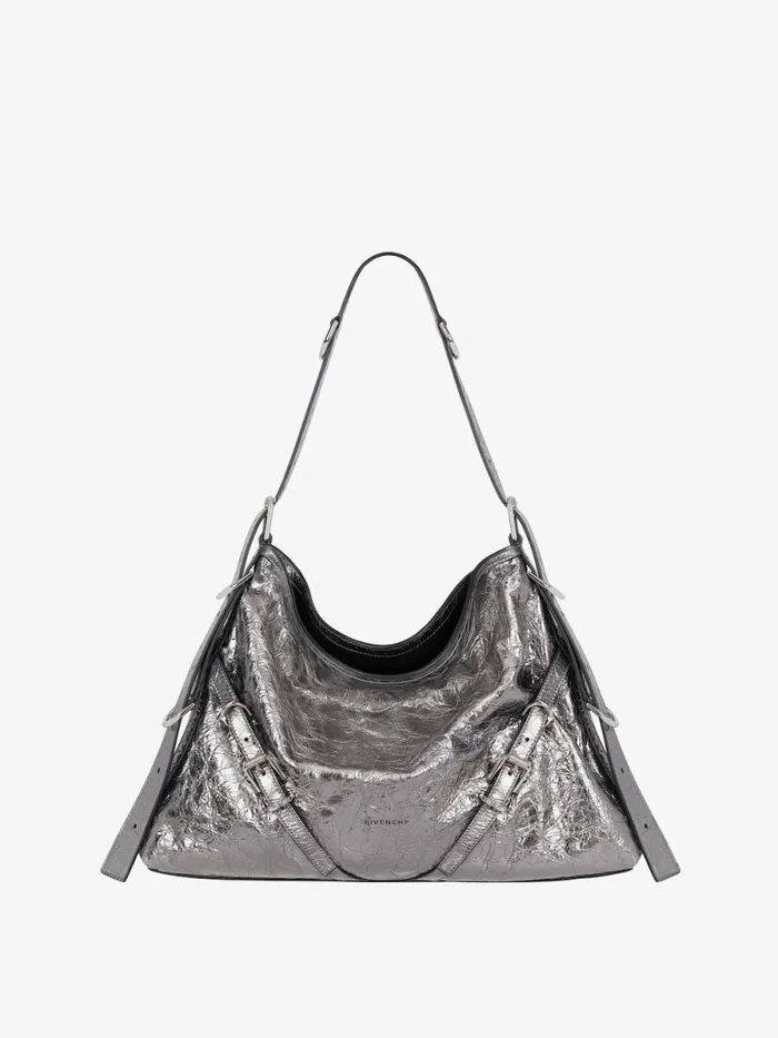 Women Crossbody Bags Givenchy Medium Voyou Bag In Laminated Leather Silvery Grey