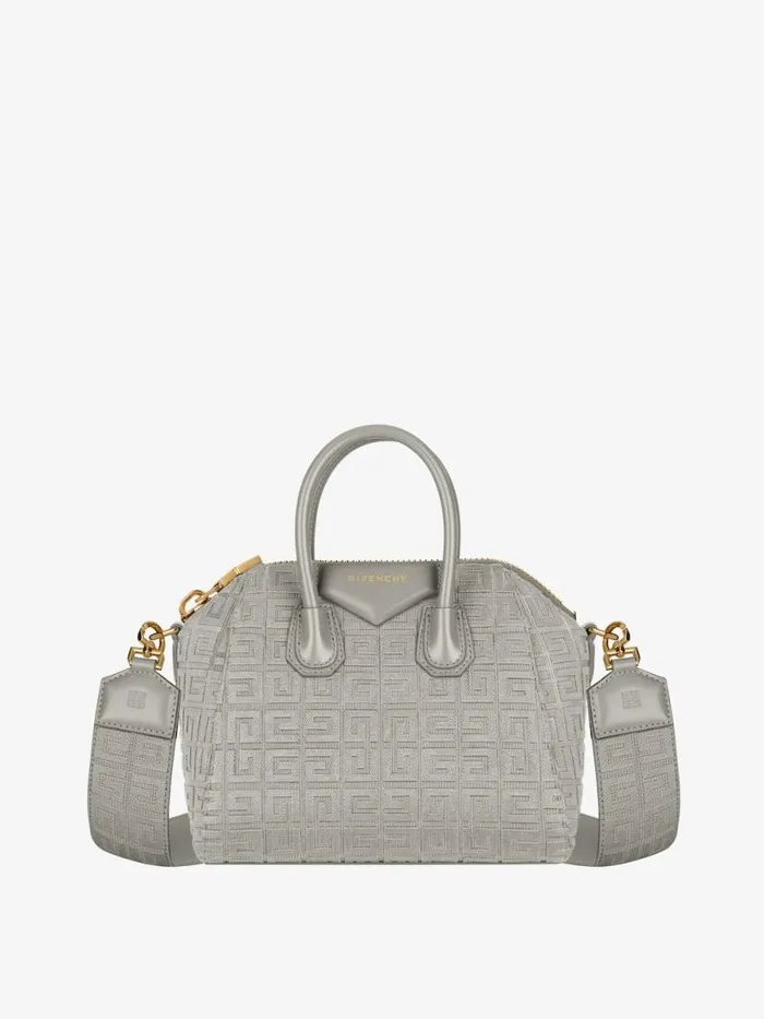 Women Crossbody Bags Givenchy Mini Antigona Bag In 4G Embroidered Canvas Stone Grey