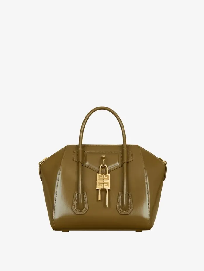 Women Crossbody Bags Givenchy Mini Antigona Lock Bag In Box Leather Dark Khaki