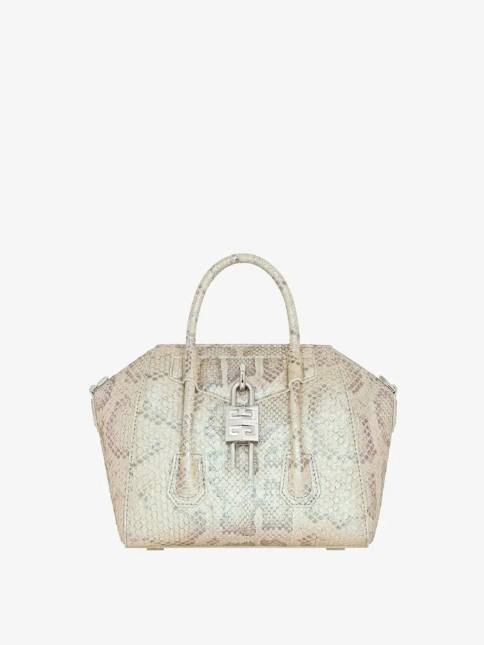 Women Crossbody Bags Givenchy Mini Antigona Lock Bag In Python With Pearl Effect Dusty Golden