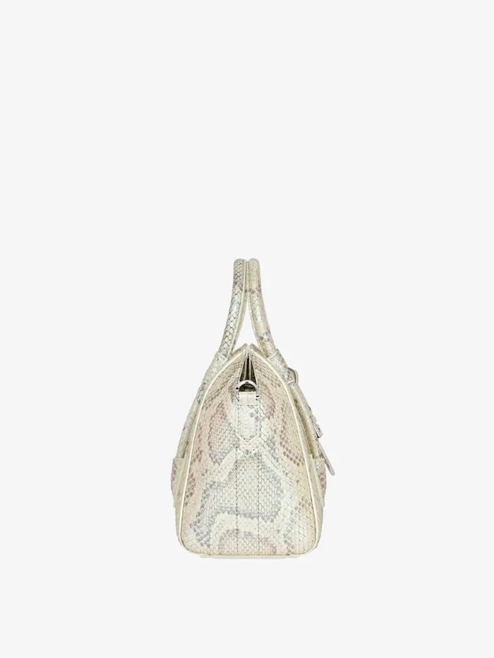 Women Crossbody Bags Givenchy Mini Antigona Lock Bag In Python With Pearl Effect Dusty Golden