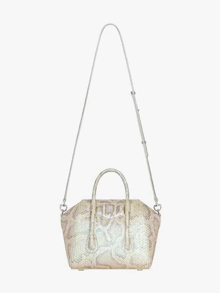 Women Crossbody Bags Givenchy Mini Antigona Lock Bag In Python With Pearl Effect Dusty Golden