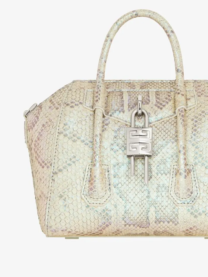 Women Crossbody Bags Givenchy Mini Antigona Lock Bag In Python With Pearl Effect Dusty Golden
