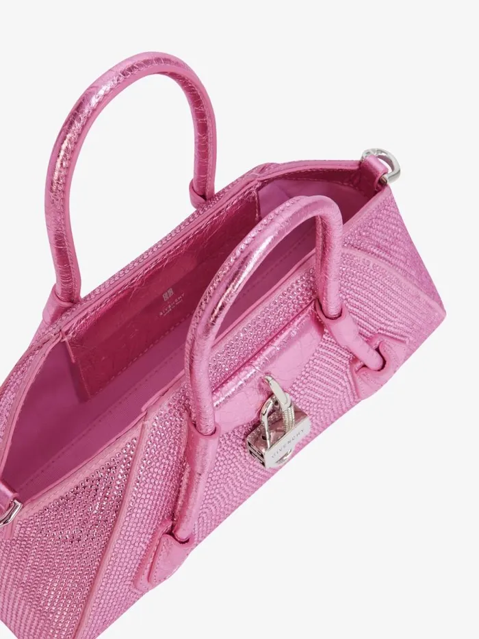 Women Crossbody Bags Givenchy Mini Antigona Stretch Bag In Satin And Strass Neon Pink Women Crossbody Bags Givenchy Mini Antigona Stretch Bag In Satin And Strass Neon Pink