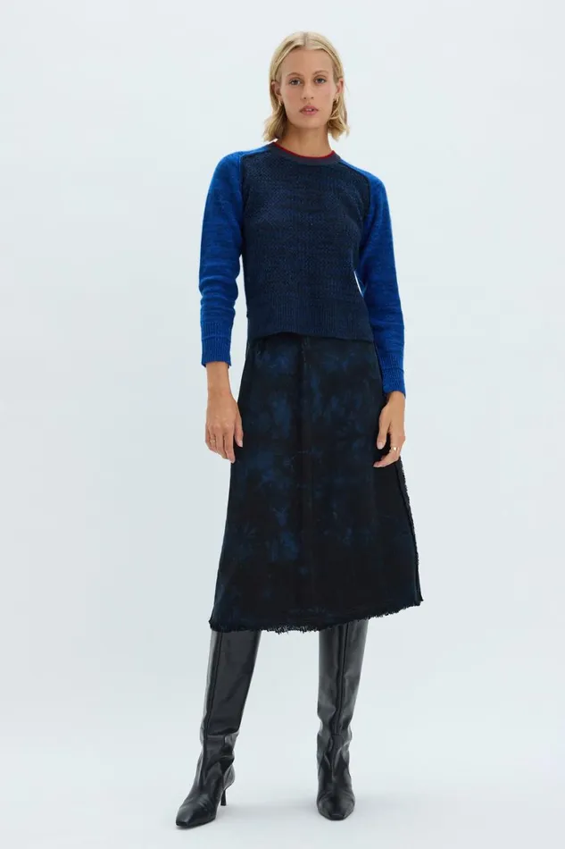 Women Dark Indigo Denim Aurora Skirt Raquel Allegra Sweaters and Knits