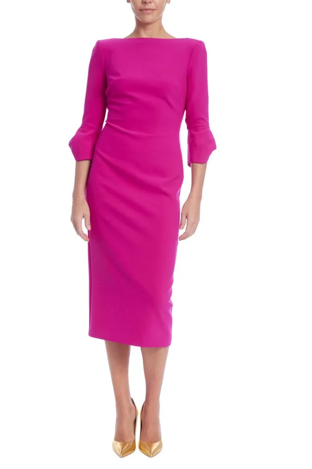 Women Day Badgley Mischka Boatneck Sheath Dress With Split Sleeves Fuchsia
