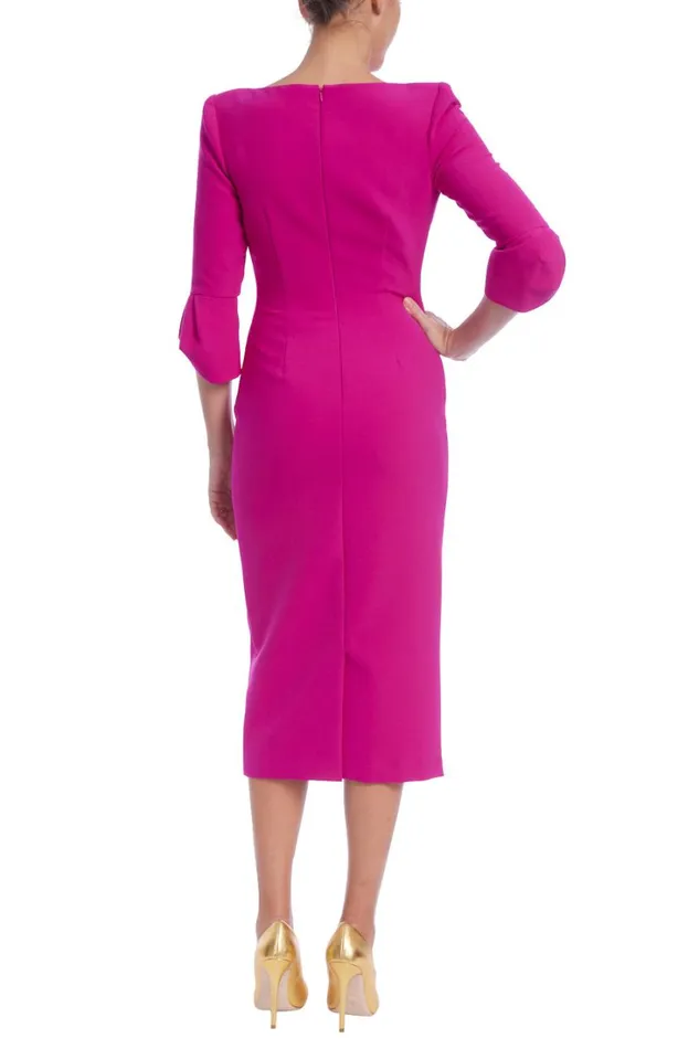 Women Day Badgley Mischka Boatneck Sheath Dress With Split Sleeves Fuchsia