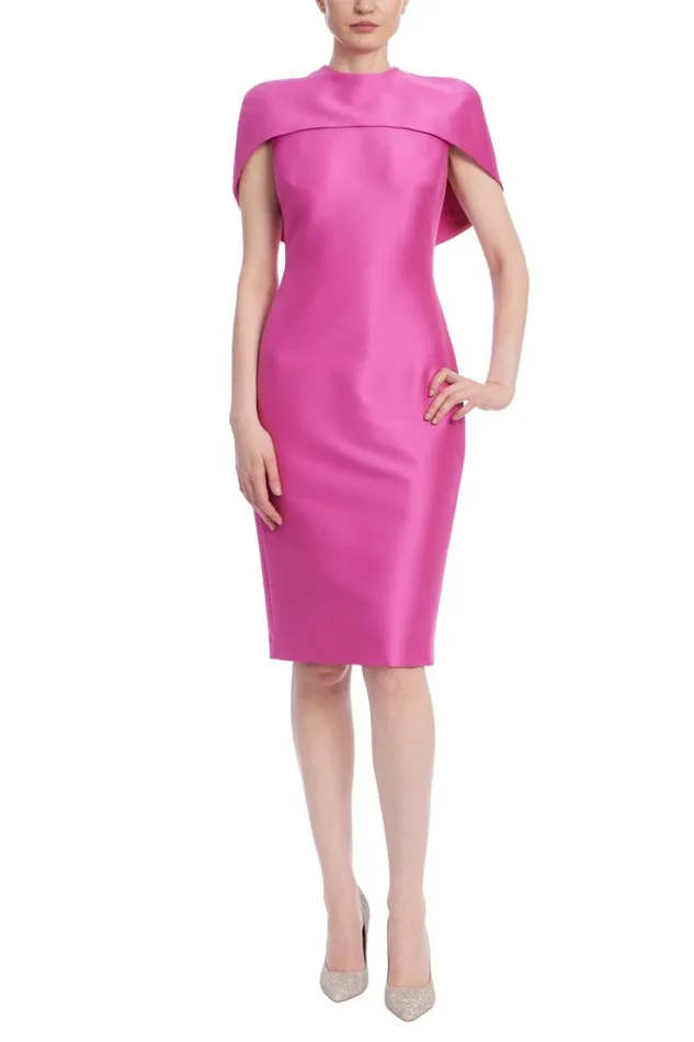 Women Day Badgley Mischka Cape Shoulder Sheath Dress Pink