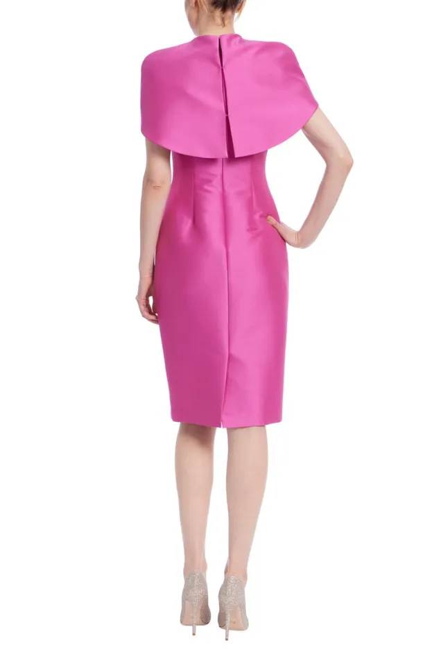Women Day Badgley Mischka Cape Shoulder Sheath Dress Pink