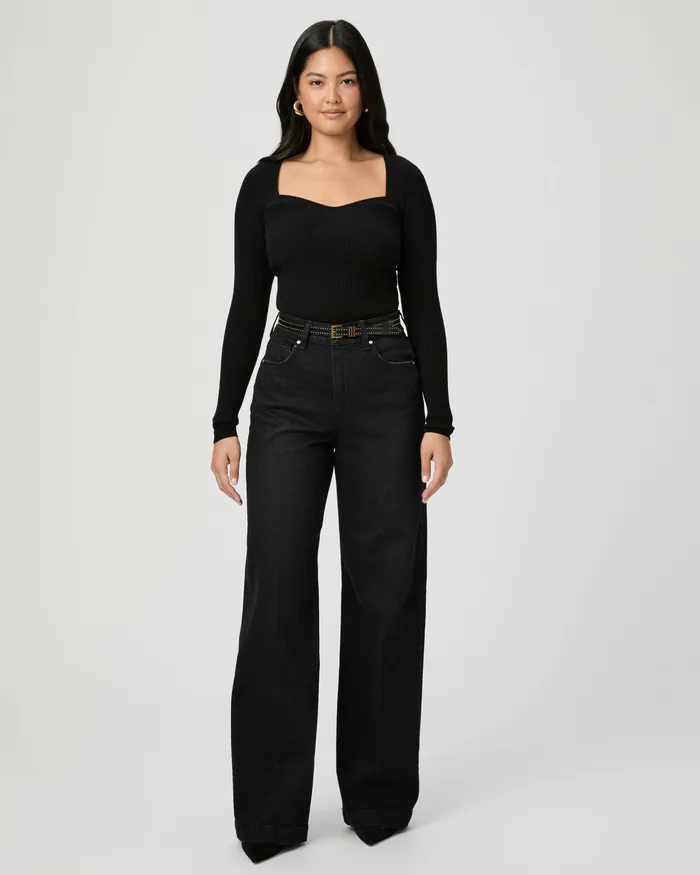 Women Denim PAIGE Flaunt Denim Ambition Wide Leg Jean 8211 Midnight Raven