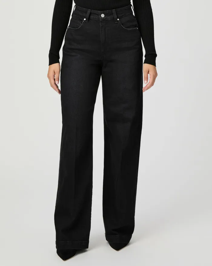 Women Denim PAIGE Flaunt Denim Ambition Wide Leg Jean 8211 Midnight Raven