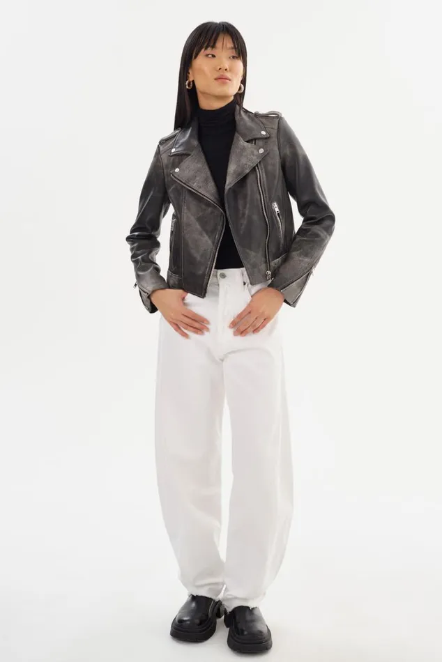 Women DONNA Iconic Leather Biker Jacket Fossil Grey LAMARQUE Leather Jackets Women DONNA Iconic Leather Biker Jacket Fossil Grey LAMARQUE Leather Jackets