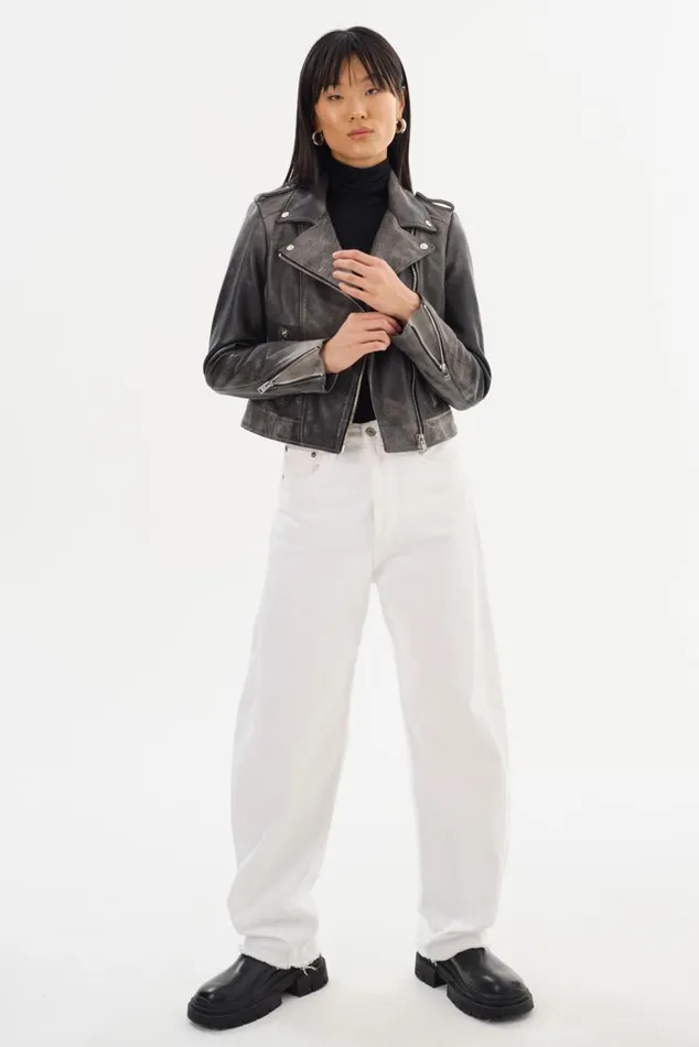 Women DONNA Iconic Leather Biker Jacket Fossil Grey LAMARQUE Leather Jackets Women DONNA Iconic Leather Biker Jacket Fossil Grey LAMARQUE Leather Jackets
