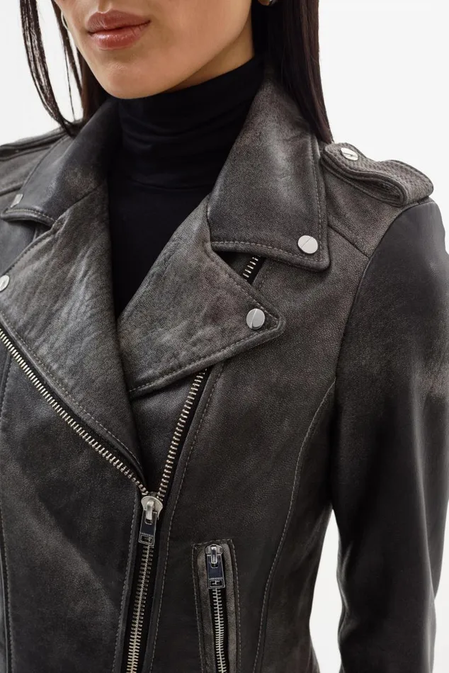 Women DONNA Iconic Leather Biker Jacket Fossil Grey LAMARQUE Leather Jackets Women DONNA Iconic Leather Biker Jacket Fossil Grey LAMARQUE Leather Jackets