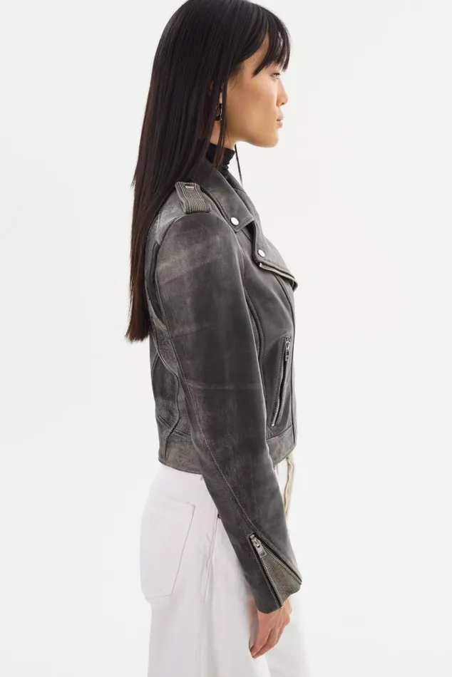 Women DONNA Iconic Leather Biker Jacket Fossil Grey LAMARQUE Leather Jackets Women DONNA Iconic Leather Biker Jacket Fossil Grey LAMARQUE Leather Jackets
