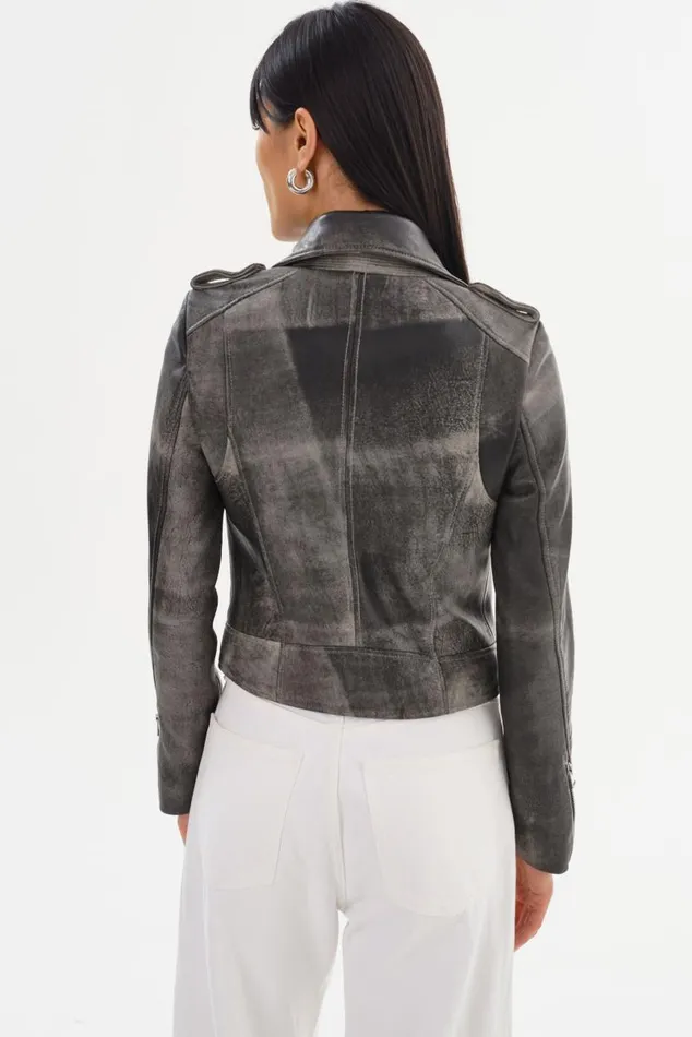 Women DONNA Iconic Leather Biker Jacket Fossil Grey LAMARQUE Leather Jackets Women DONNA Iconic Leather Biker Jacket Fossil Grey LAMARQUE Leather Jackets