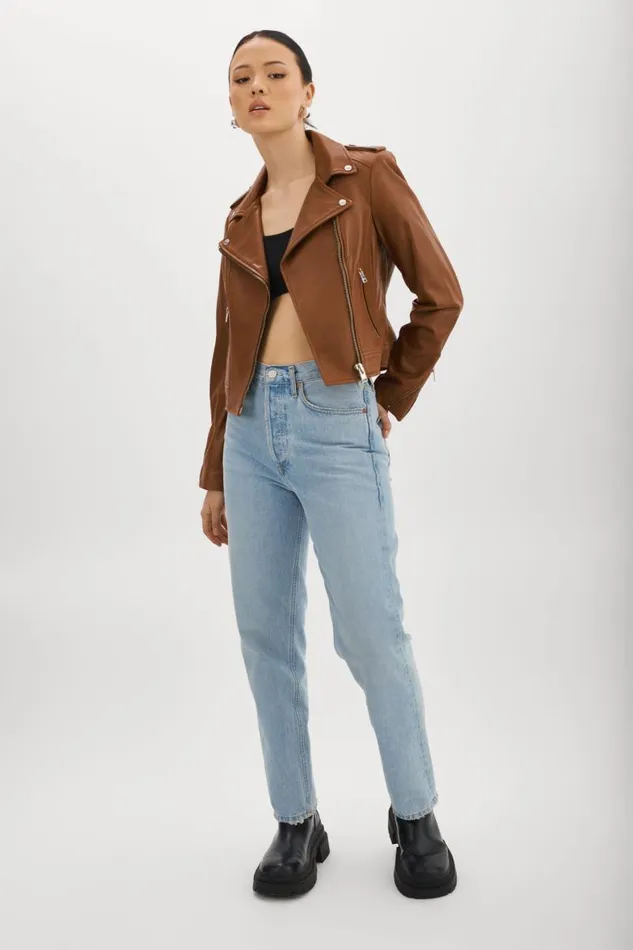 Women DONNA Iconic Leather Biker Jacket Luggage LAMARQUE Leather Jackets Women DONNA Iconic Leather Biker Jacket Luggage LAMARQUE Leather Jackets