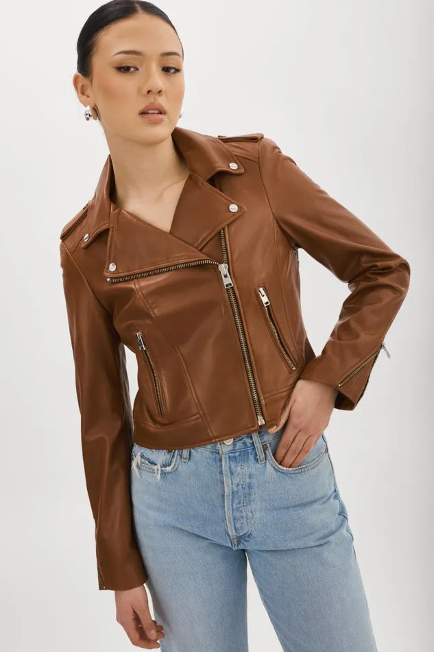 Women DONNA Iconic Leather Biker Jacket Luggage LAMARQUE Leather Jackets Women DONNA Iconic Leather Biker Jacket Luggage LAMARQUE Leather Jackets