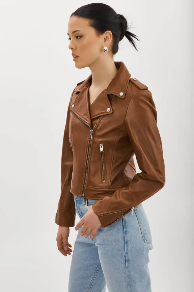 Women DONNA Iconic Leather Biker Jacket Luggage LAMARQUE Leather Jackets Women DONNA Iconic Leather Biker Jacket Luggage LAMARQUE Leather Jackets