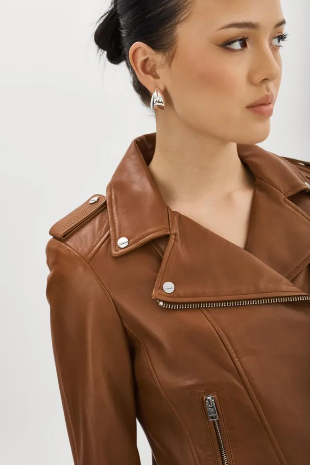 Women DONNA Iconic Leather Biker Jacket Luggage LAMARQUE Leather Jackets Women DONNA Iconic Leather Biker Jacket Luggage LAMARQUE Leather Jackets