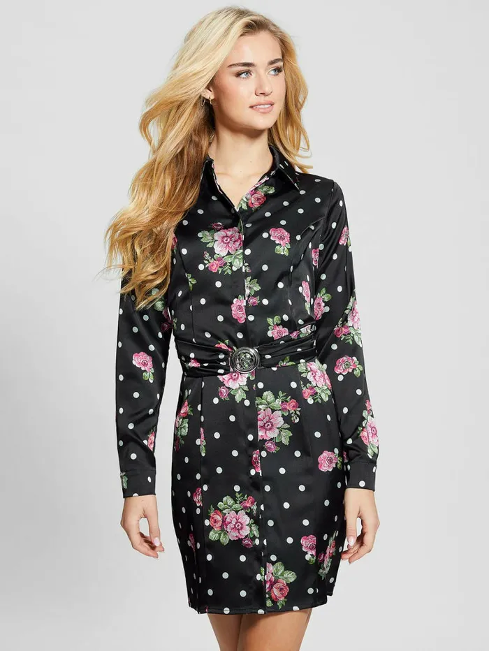 Women Dresses and Jumpsuits GUESS Gigi Printed Satin Dress Flower Polka Dots Women Dresses and Jumpsuits GUESS Gigi Printed Satin Dress Flower Polka Dots