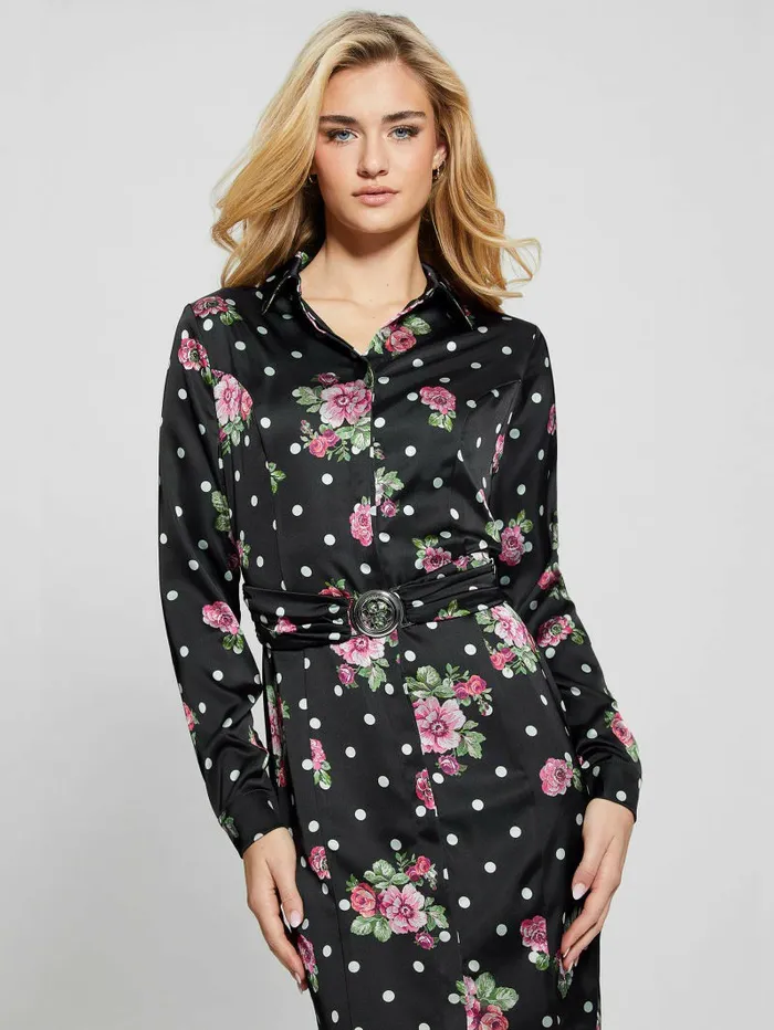 Women Dresses and Jumpsuits GUESS Gigi Printed Satin Dress Flower Polka Dots Women Dresses and Jumpsuits GUESS Gigi Printed Satin Dress Flower Polka Dots