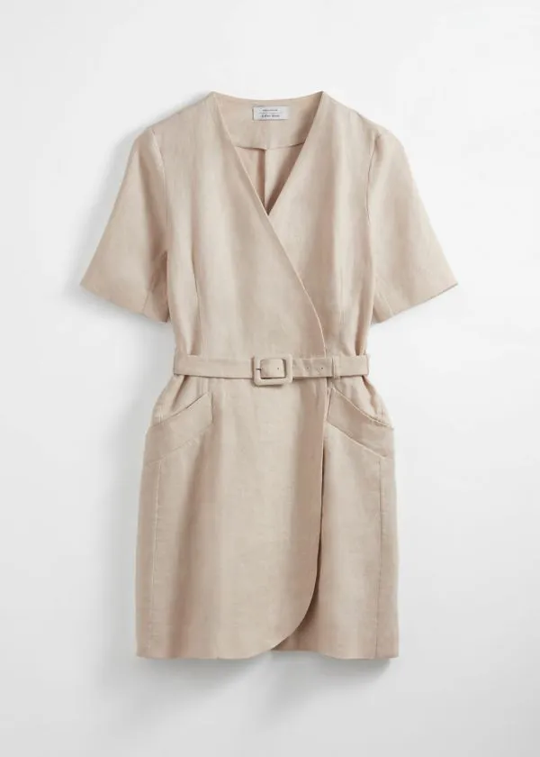 Women Dresses and Other Stories Belted Linen Mini Dress Beige