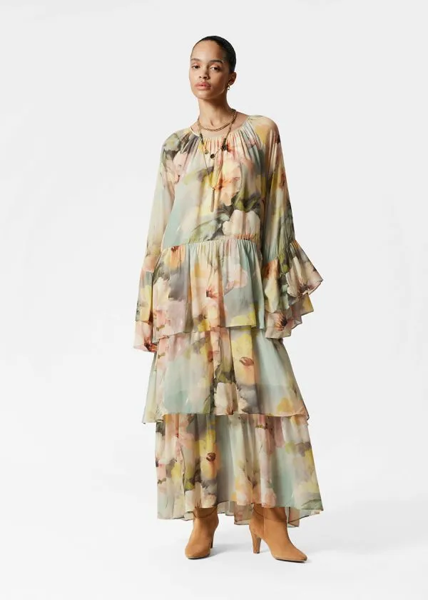 Women Dresses and Other Stories Flounced Maxi Dress Green Floral