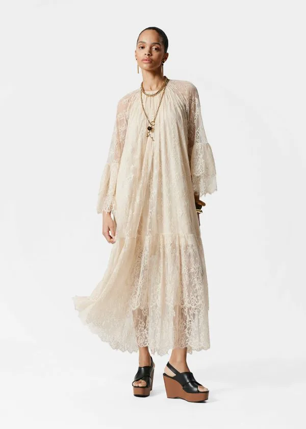 Women Dresses and Other Stories Frilled Lace Maxi Dress Cream