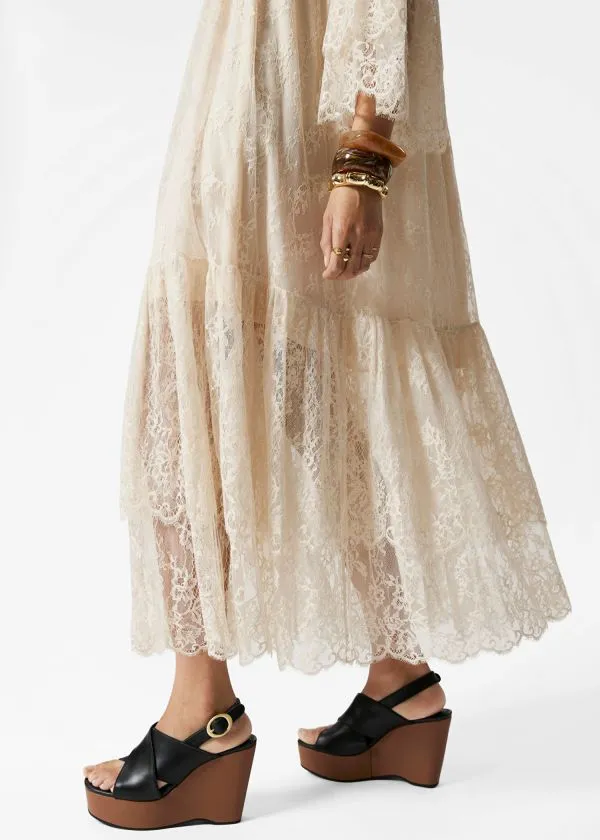 Women Dresses and Other Stories Frilled Lace Maxi Dress Cream