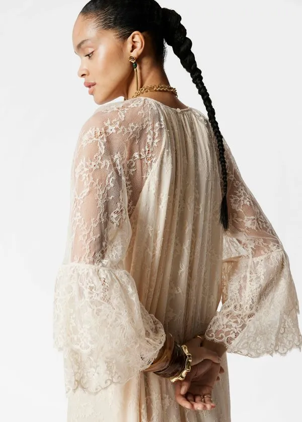 Women Dresses and Other Stories Frilled Lace Maxi Dress Cream