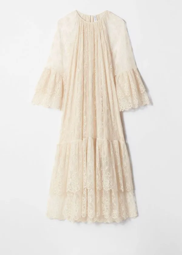 Women Dresses and Other Stories Frilled Lace Maxi Dress Cream