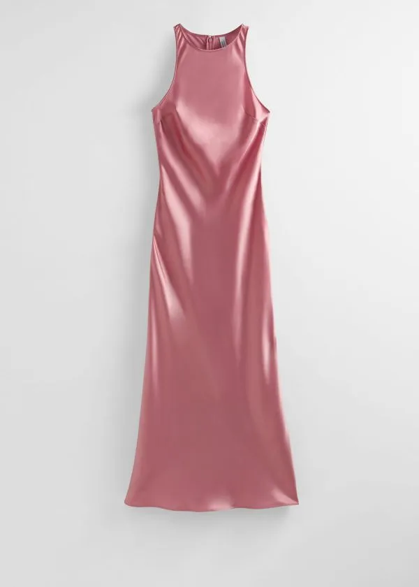 Women Dresses and Other Stories Slim Satin Midi Dress Rose
