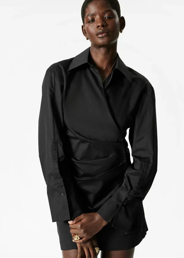 Women Dresses and Other Stories Wrap Shirt Mini Dress Black
