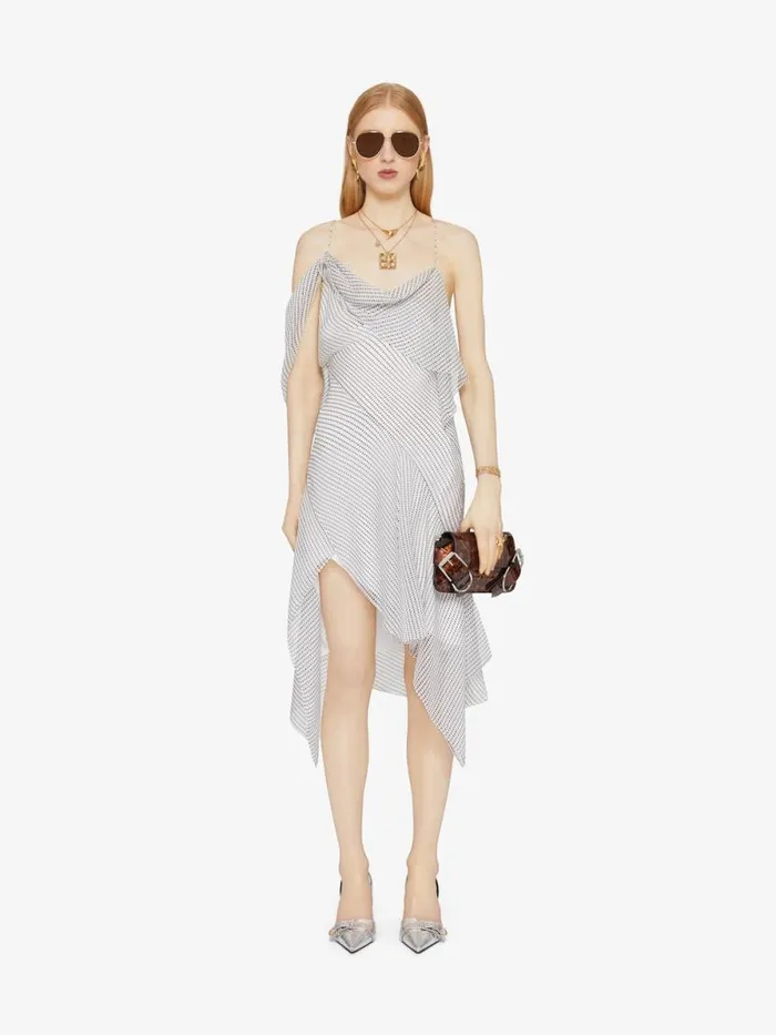 Women Dresses Givenchy Asymmetric Polka Dots Draped Dress In Silk Chiffon Ecrublack