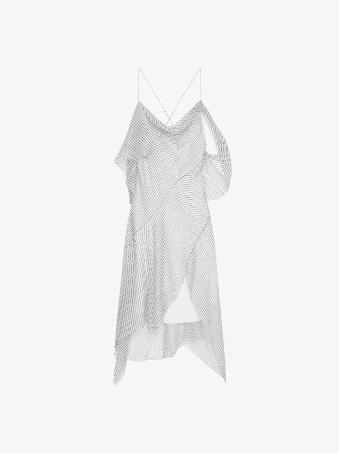 Women Dresses Givenchy Asymmetric Polka Dots Draped Dress In Silk Chiffon Ecrublack