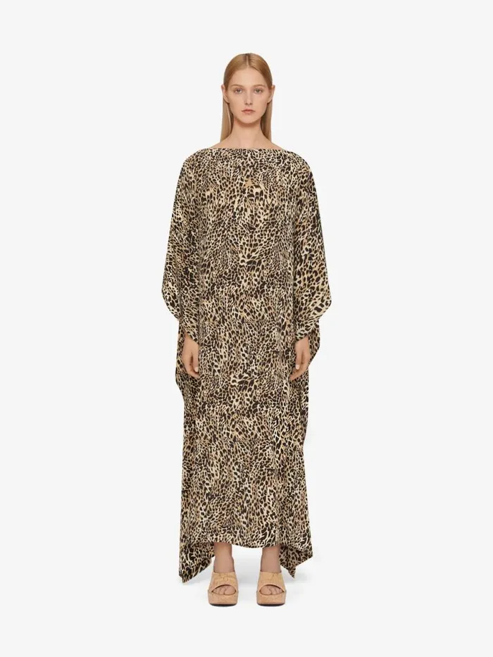 Women Dresses Givenchy Kaftan In Silk With Leopard Print Beigeblack