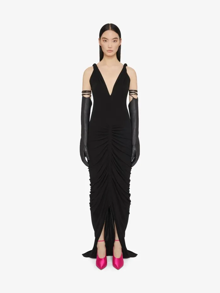 Women Dresses Givenchy Ruched Dress With Twisted Straps In Crepe Black
