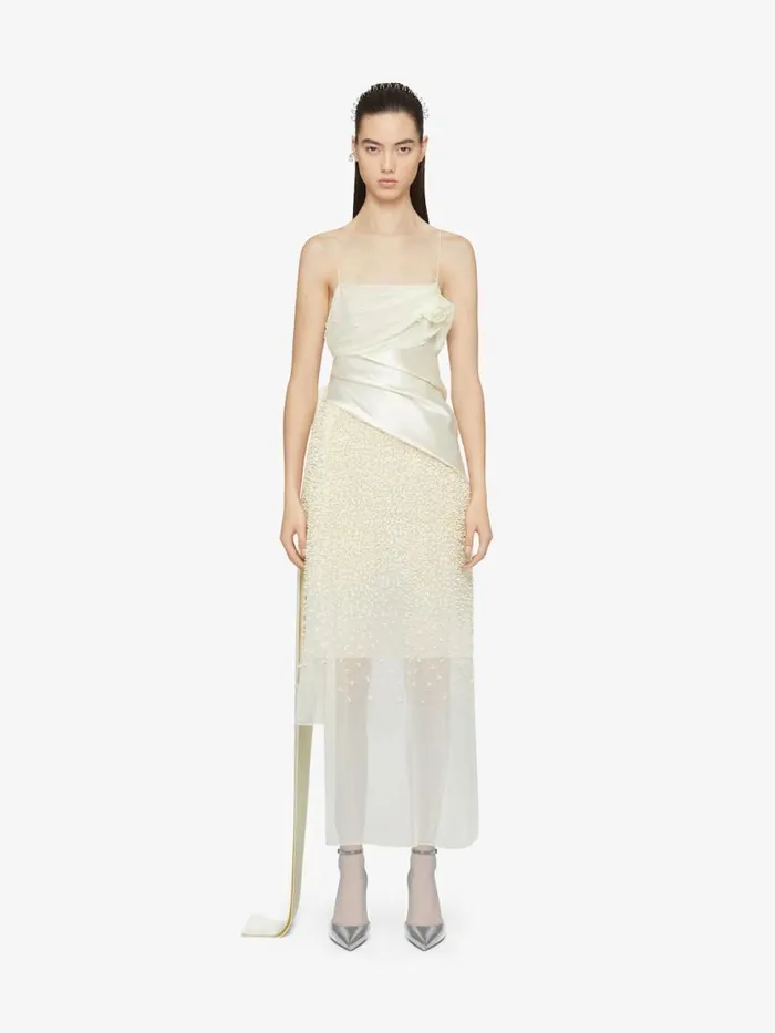 Women Dresses Givenchy Straps Dress In Silk Muslin With Embroidered Flowers Butter Women Dresses Givenchy Straps Dress In Silk Muslin With Embroidered Flowers Butter