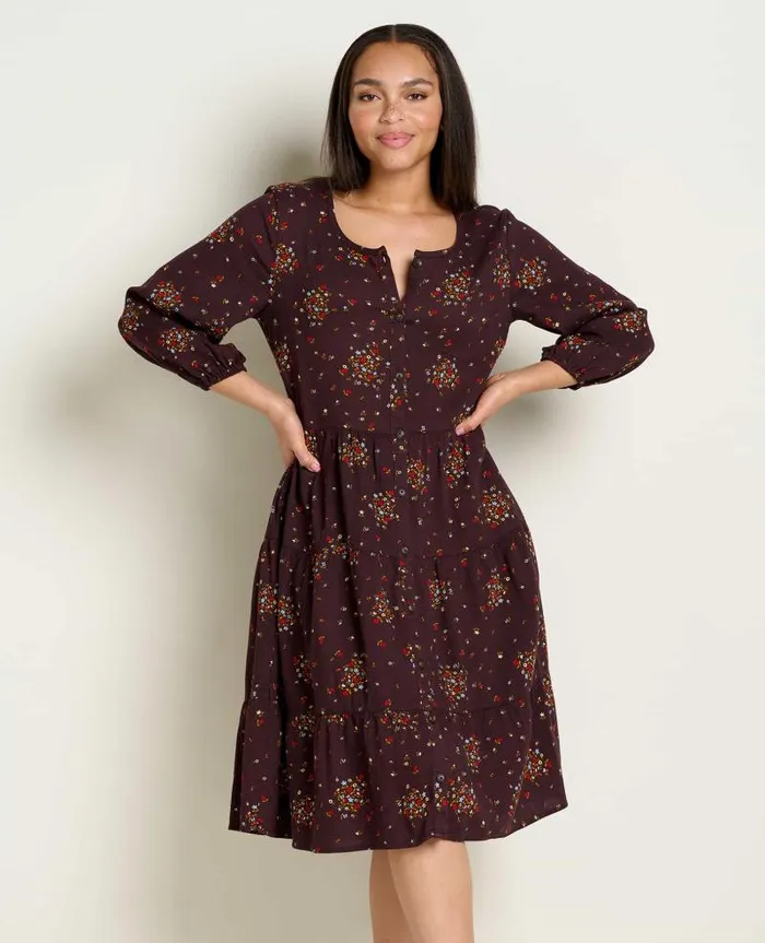 Women Dresses Toad and Co Manzana Tiered Long Sleeve Dress Carob Floral Print Women Dresses Toad and Co Manzana Tiered Long Sleeve Dress Carob Floral Print