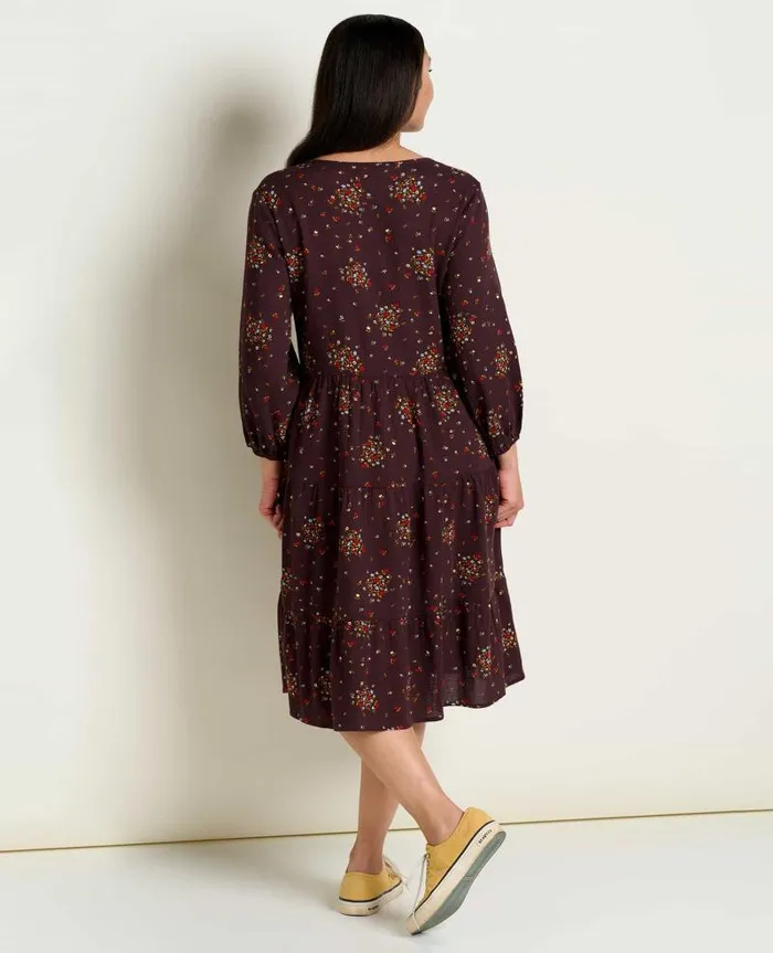 Women Dresses Toad and Co Manzana Tiered Long Sleeve Dress Carob Floral Print