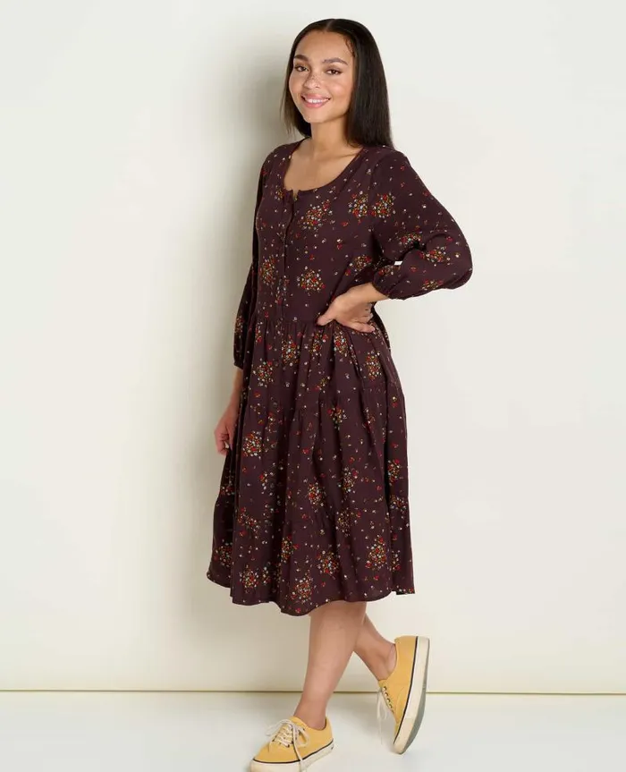 Women Dresses Toad and Co Manzana Tiered Long Sleeve Dress Carob Floral Print
