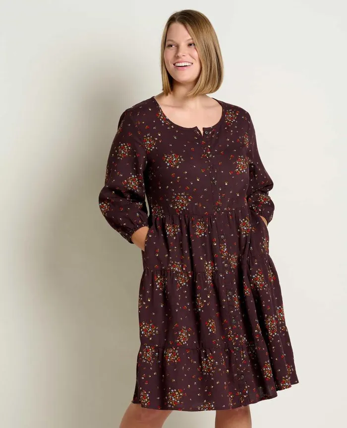 Women Dresses Toad and Co Manzana Tiered Long Sleeve Dress Carob Floral Print