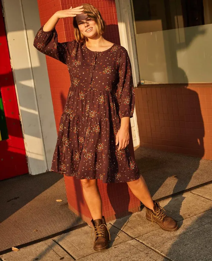 Women Dresses Toad and Co Manzana Tiered Long Sleeve Dress Carob Floral Print