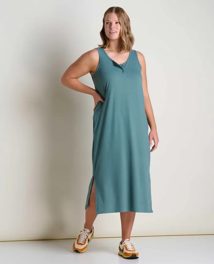 Women Dresses Toad and Co Piru Henley Midi Tank Dress Silver Pine